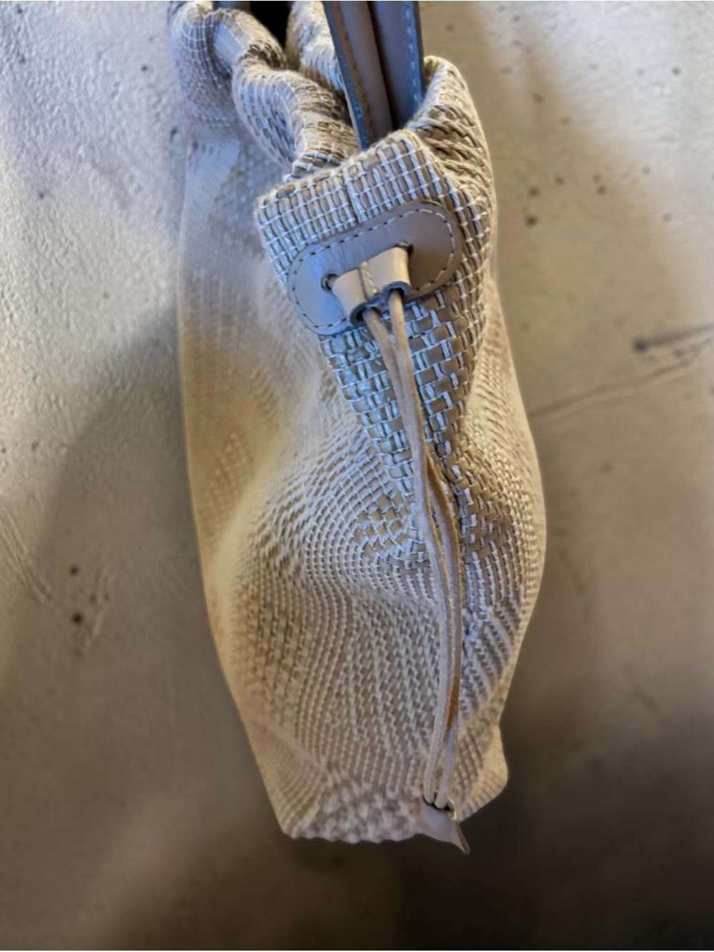 Furla Woven Drawstring Tote Bag in Beige and Cream - Picture 3 of 10